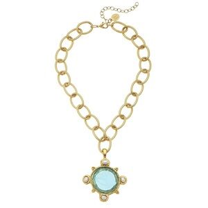 Elegant Gold and Blue Pendant Necklace